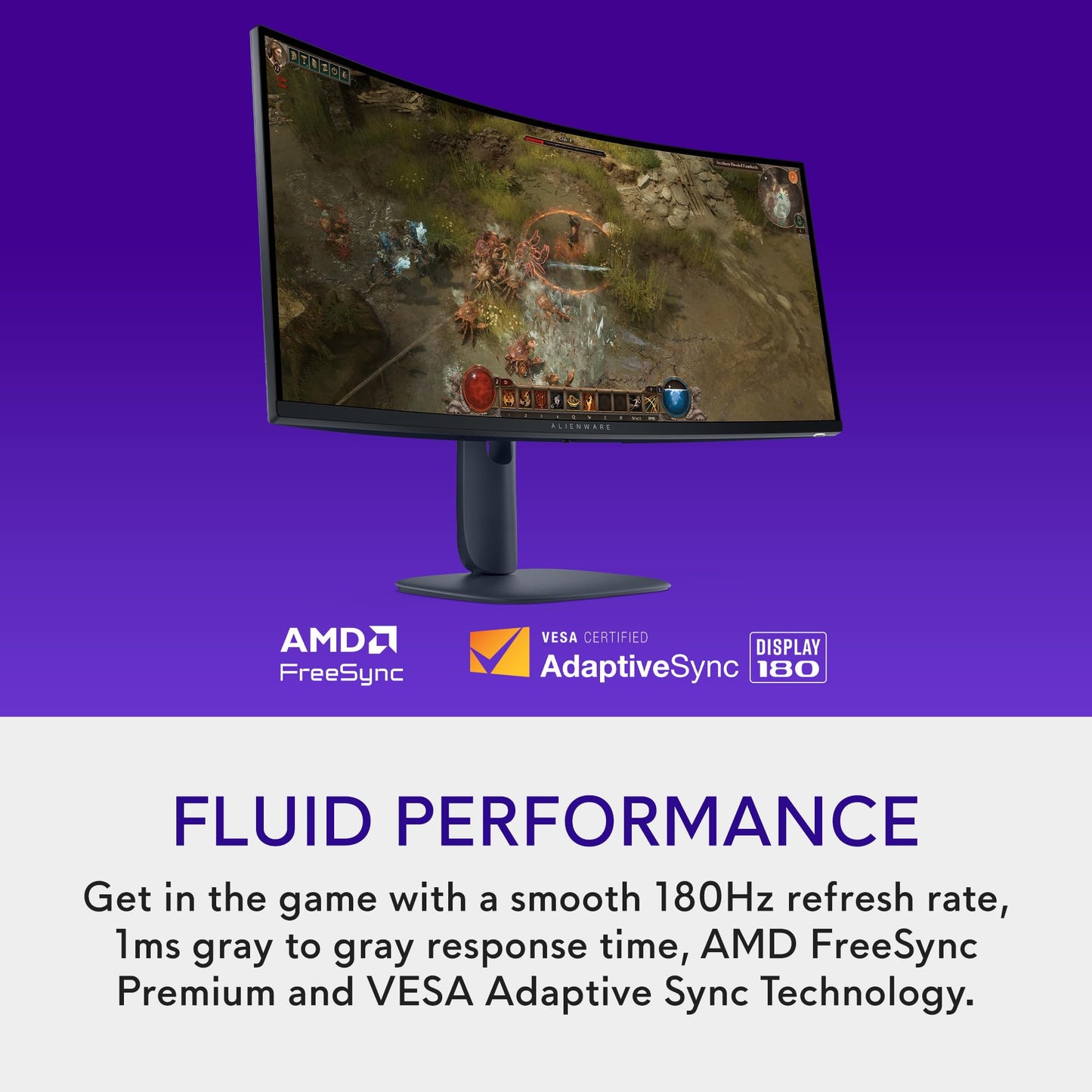 Alienware 34 Curved Gaming Monitor – AW3425DWM - 34-inch WQHD 180Hz 1ms Display, 1500R, AMD FreeSync Premium, VESA AdaptiveSync.