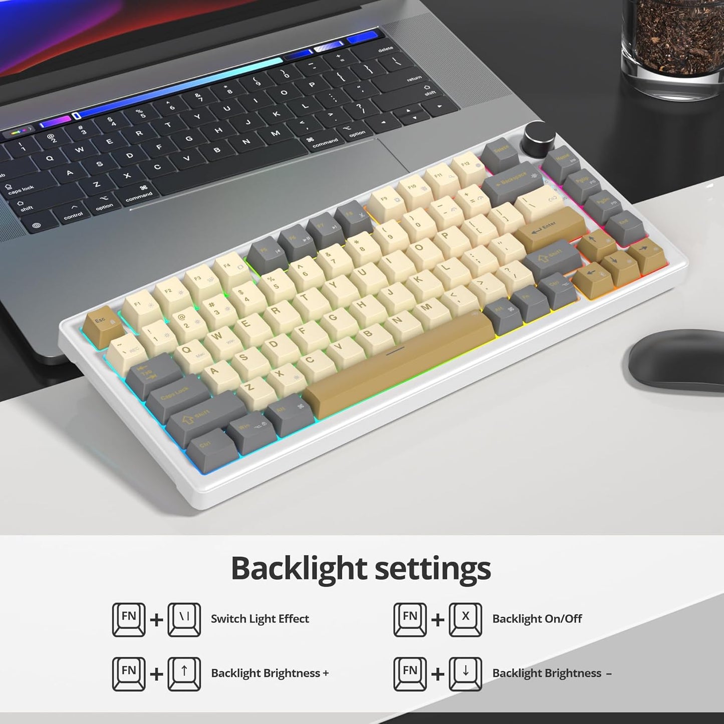 75% Mechanical Gaming Keyboard, Hot Swappable RGB Backlit Custom With Knob, Gasket Mount USB Wired, 82 Keys Blue White Linear Red Switch (82 Blue White)