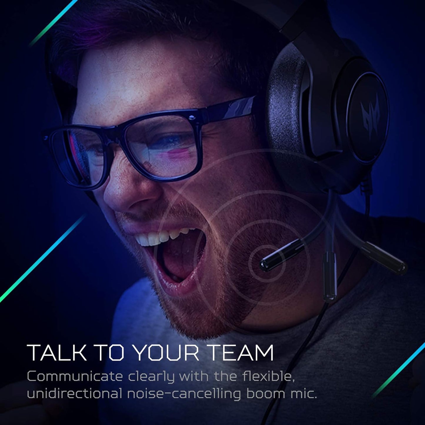 Acer Nitro Gaming Headset II: 50mm Drivers | Retractable Omni-Directional Noise-Canceling Microphone with On-Cable Controls | Over-Ear Design with RGB Lights, (Pack of 1)