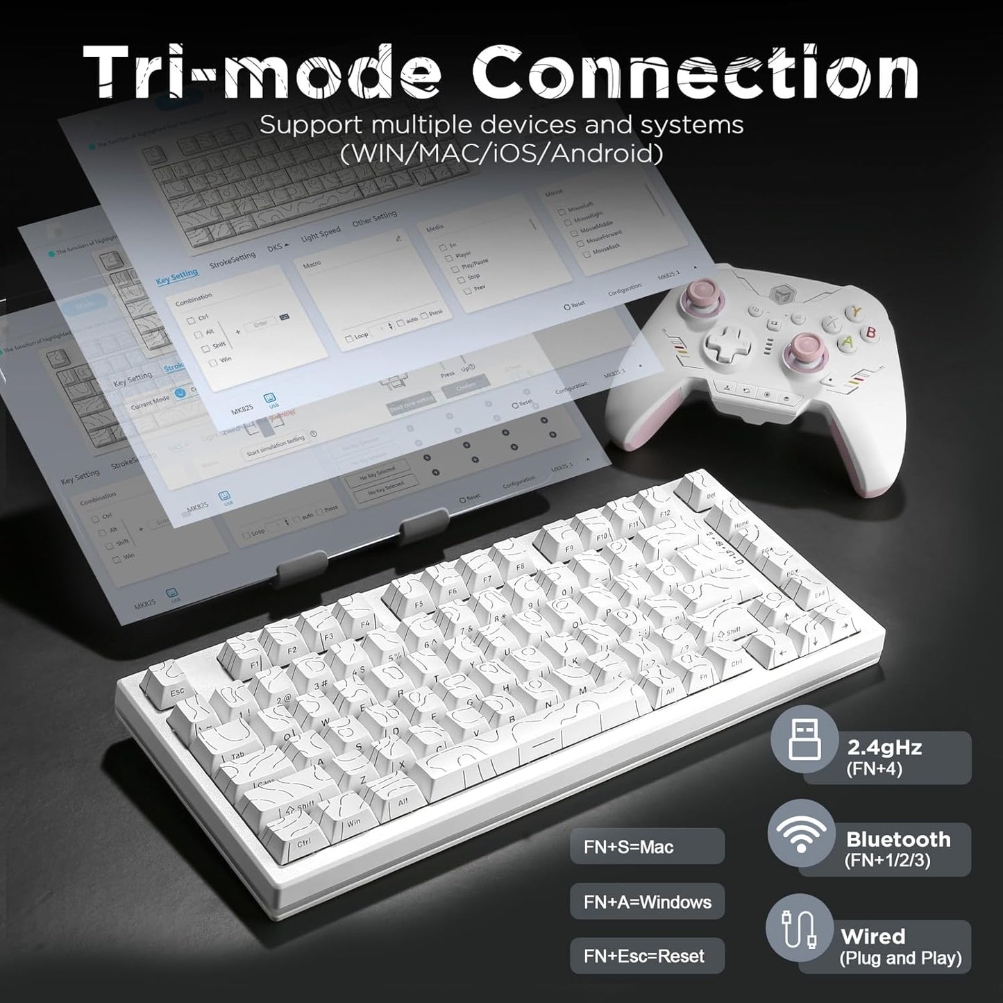 YUNZII RT80 Rapid Trigger Hall Effect Magnetic Gaming Keyboard, 8K Polling Rate, 75% Layout,BT/2.4GHz/Wired,RGB Backlit,Hot Swap,Adjustable Actuation Wireless for Win/Mac(Black, Gateron White)