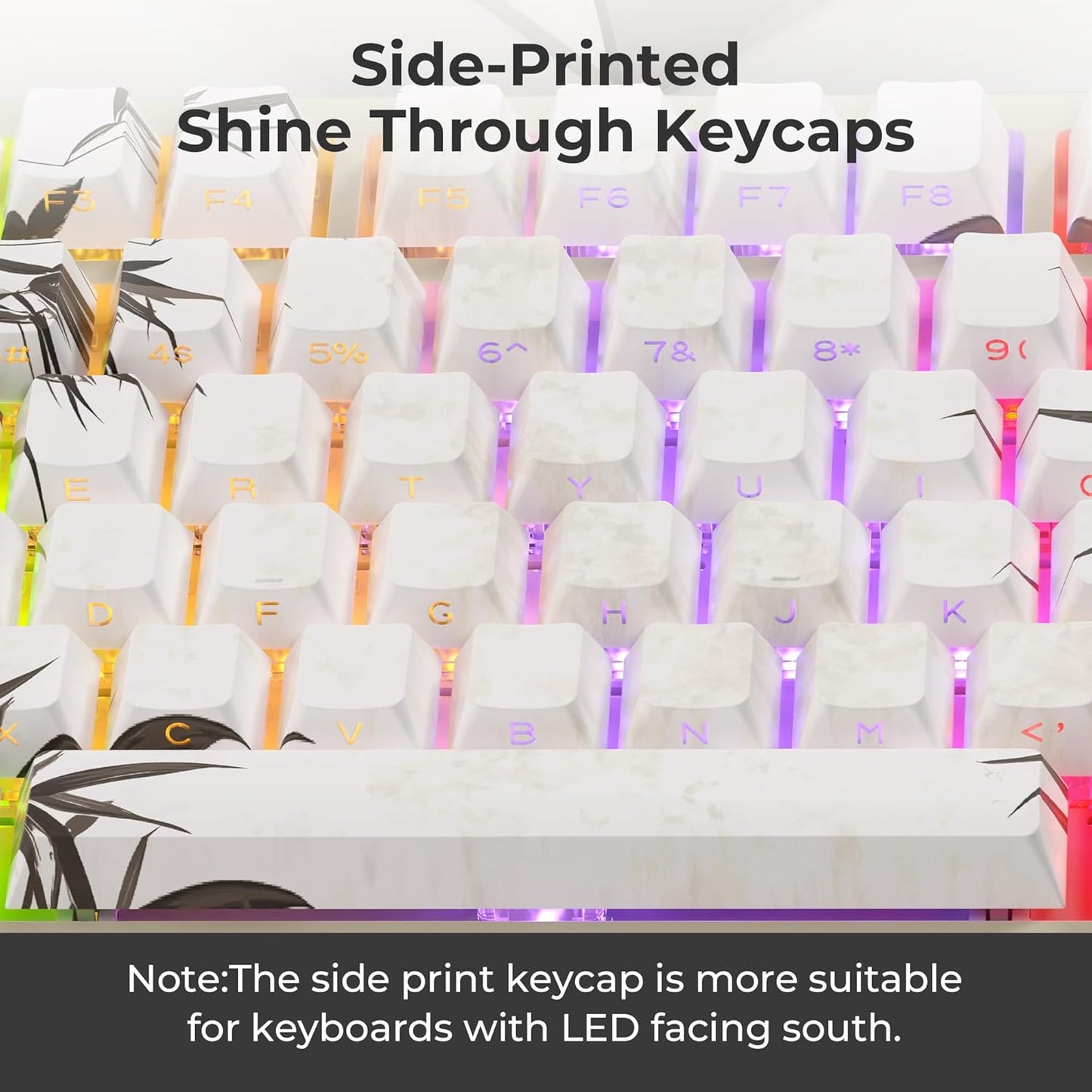 XVX Double Shot PBT Keycaps, Ink Plum Blossoms Keycaps, Side Printed Shine Through Keycap Sets, Cherry Profile Keyboard Caps with Dye Sublimation Suitable for MX Switches Mechanical Keyboard