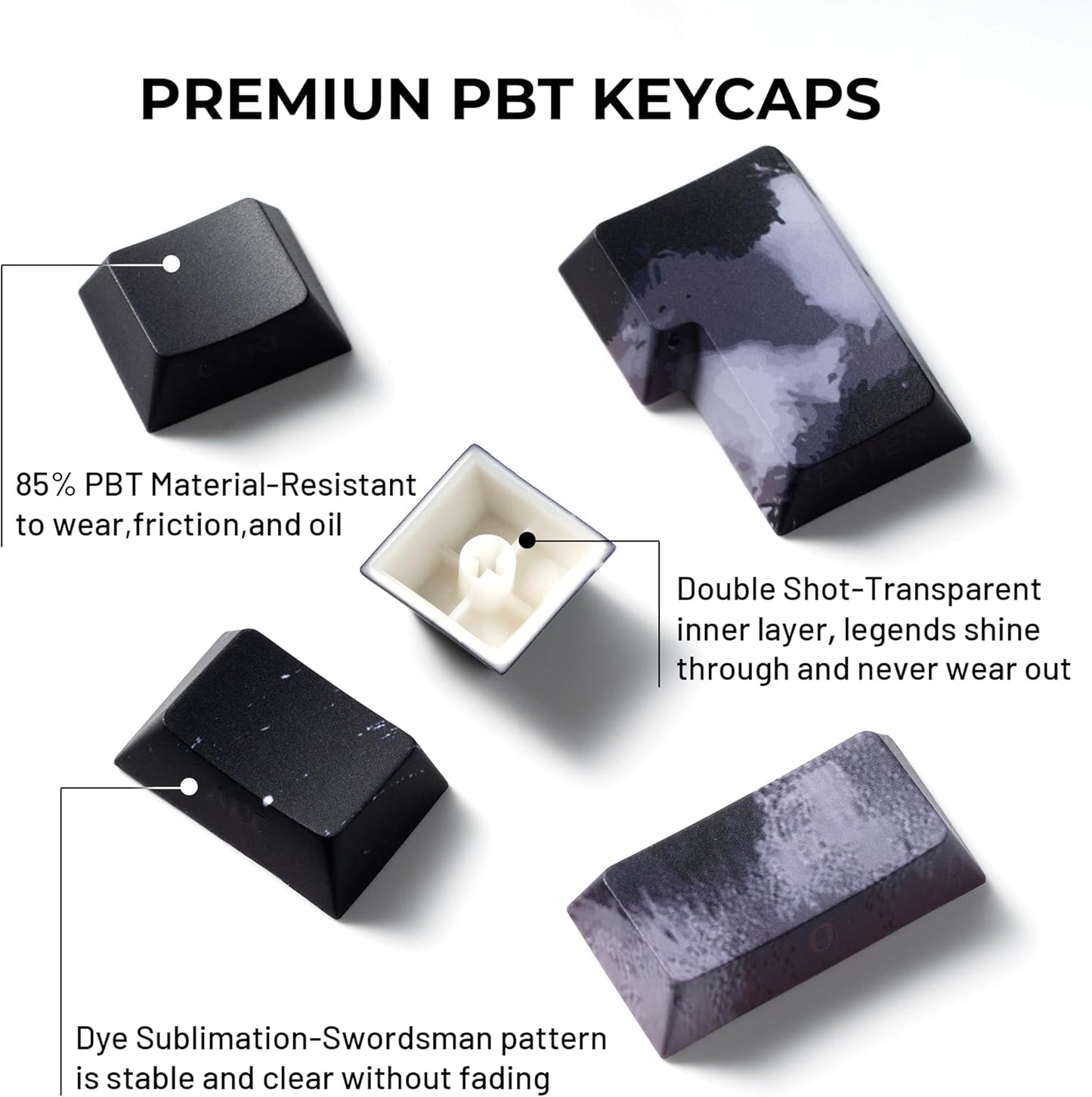 XVX Double Shot PBT Keycaps, Ink Plum Blossoms Keycaps, Side Printed Shine Through Keycap Sets, Cherry Profile Keyboard Caps with Dye Sublimation Suitable for MX Switches Mechanical Keyboard