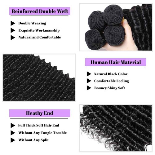 Human Hair Bundles with Closure (20 22 24+18 Closure) Deep Wave Bundles with Closure 100% Unprocessed Brazilian Virgin Curly Closure with Bundles Human Hair Weave with 4x4 Lace Closure Natural Color