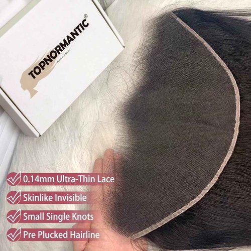 Topnormantic 13x6 Lace Frontal Human Hair, Ultra-Thin Invisible HD Transparent Swiss Lace Frontal Pre Plucked with Baby Hair Silk and Soft Straight Frontal with Small Single Knots Free Part 16 Inch