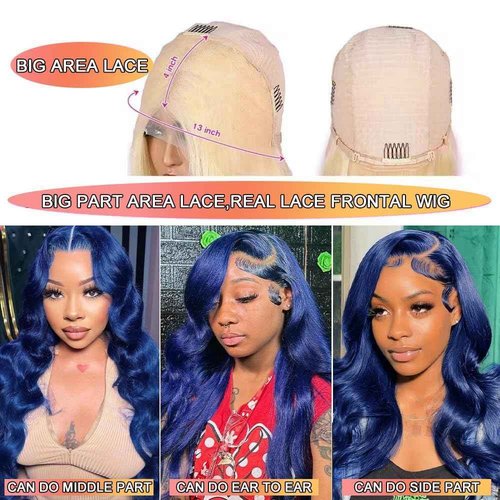 Blue Lace Front Wigs Human Hair Body Wave 28 Inch 13x4 Dark Blue HD Lace Frontal Wig Human Hair Wear and Go Glueless Royal Blue Wigs Human Hair Pre Plucked Navy Blue Colored Wigs For Black Women