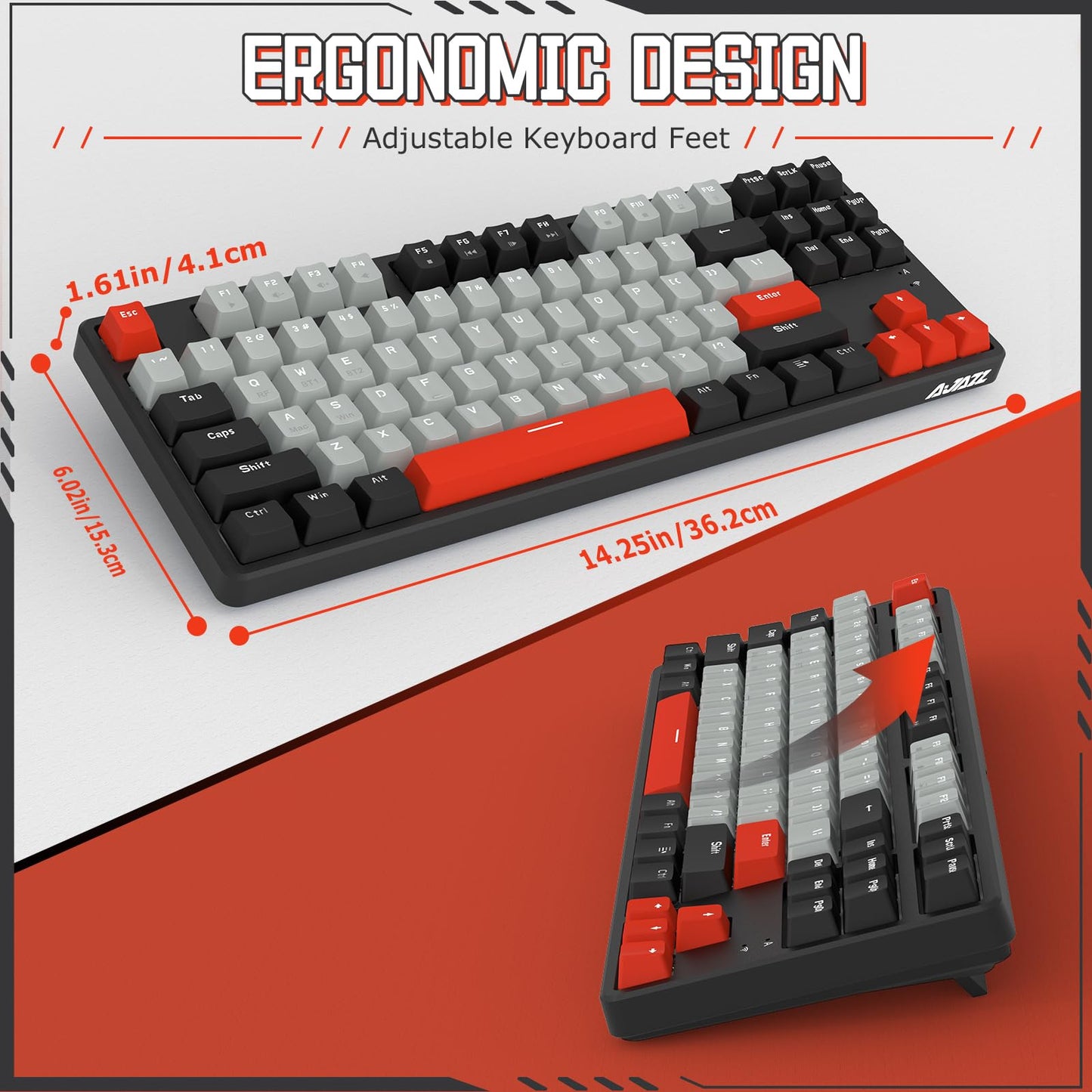 Ajazz AK871 Wireless Mechanical Keyboard,75% Mechanical Gaming Keyboard with USB Hub,2.4Ghz/Bluetooth 5.0 Dual Mode 87Keys Hot Swappable TKL Keyboard OEM Keycaps for PC/MAC(Linear Pre-lubed Switches)