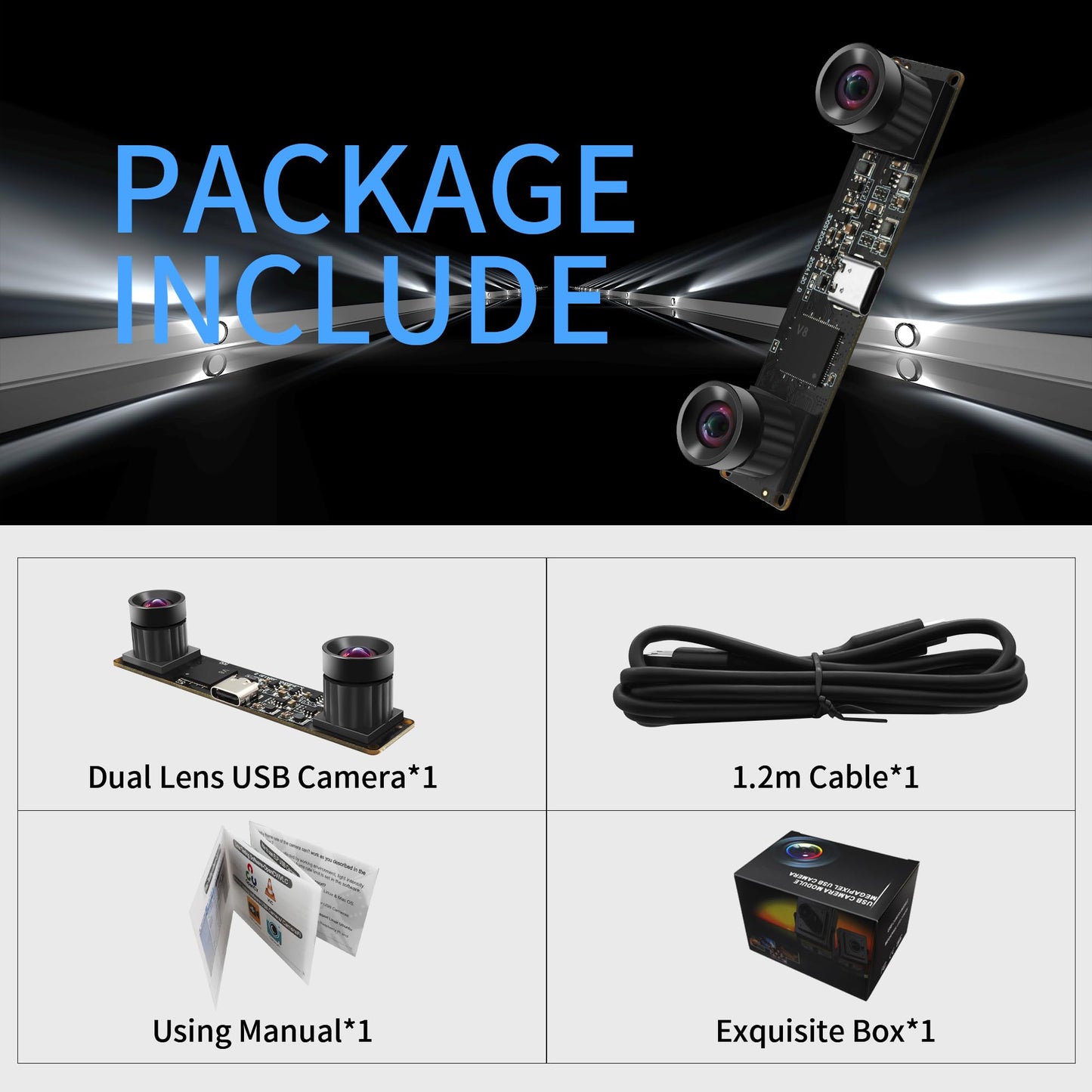 ALPCAM 1200P Global Shutter USB Camera Module Synchronization 3D Stereo Camera with No Distortion Dual Lens 120fps High Speed Webcam for Robot & Lightburn