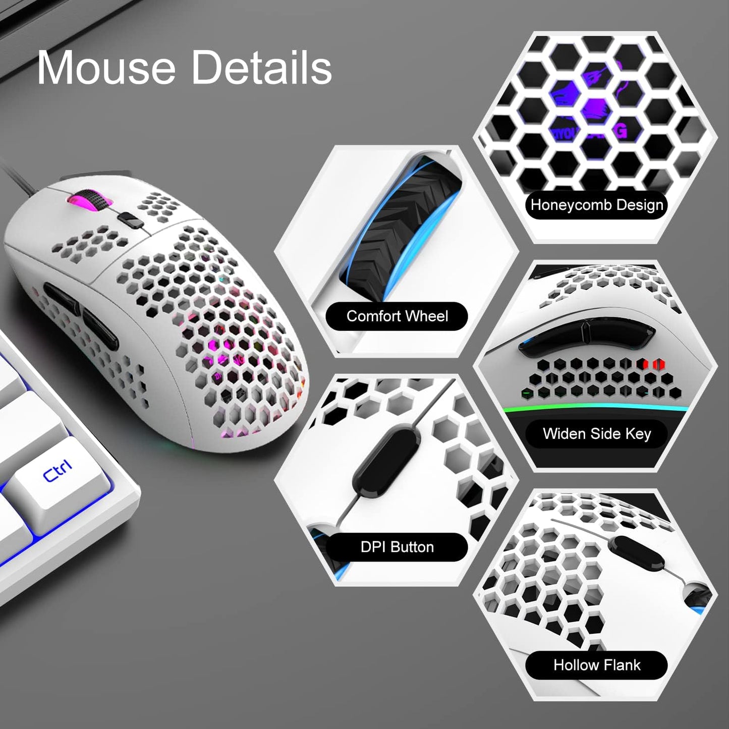 60% Gaming Keyboard and Mouse Combo Small Mini RGB Backlight Mechanical Feeling and Mechanical RGB 6400 DPI Honeycomb Optical Mouse,Gaming Mouse pad for Gamers and Typists Black