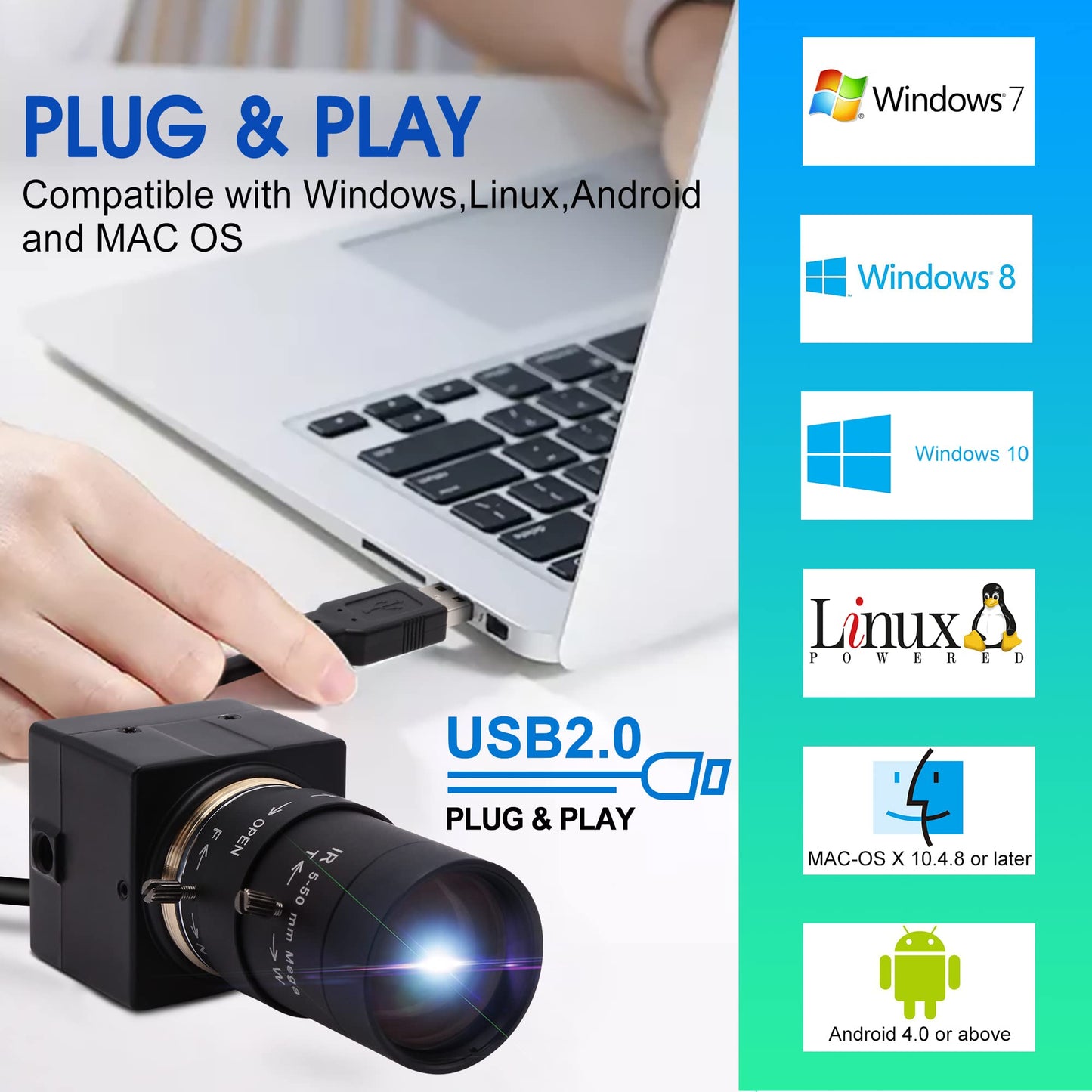 ALPCAM 4K USB Camera - 10X Optical Zoom, Ultra HD 2160P, IMX415 Sensor, Plug and Play for Windows, Linux, Mac, Raspberry Pi