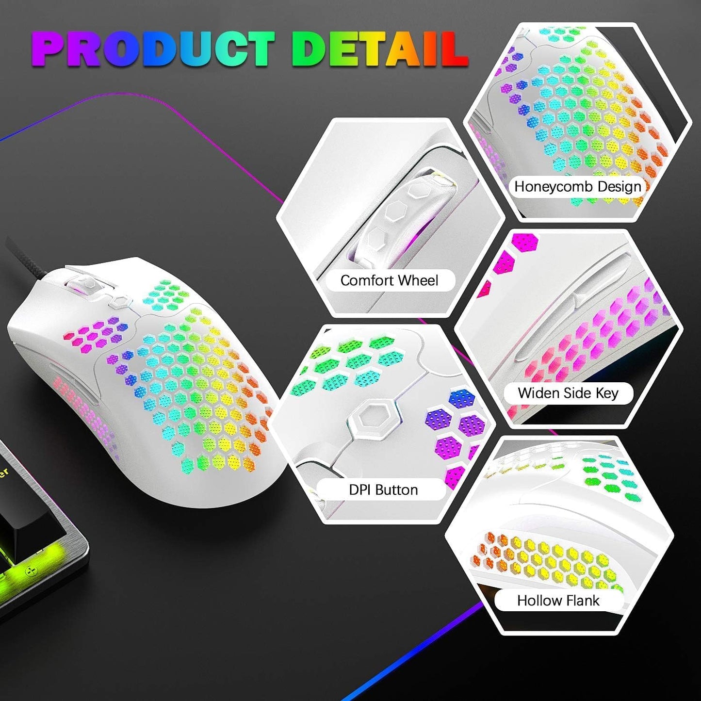 ZIYOU LANG Gaming Keyboard and Mouse and Mouse Pad,Wired Rainbow Backlit Mechanical Keyboard,Superlight RGB Gaming Mouse,12000DPI Optical Sensor,6 Programmable Buttons Mice for PC Gamers(Black)