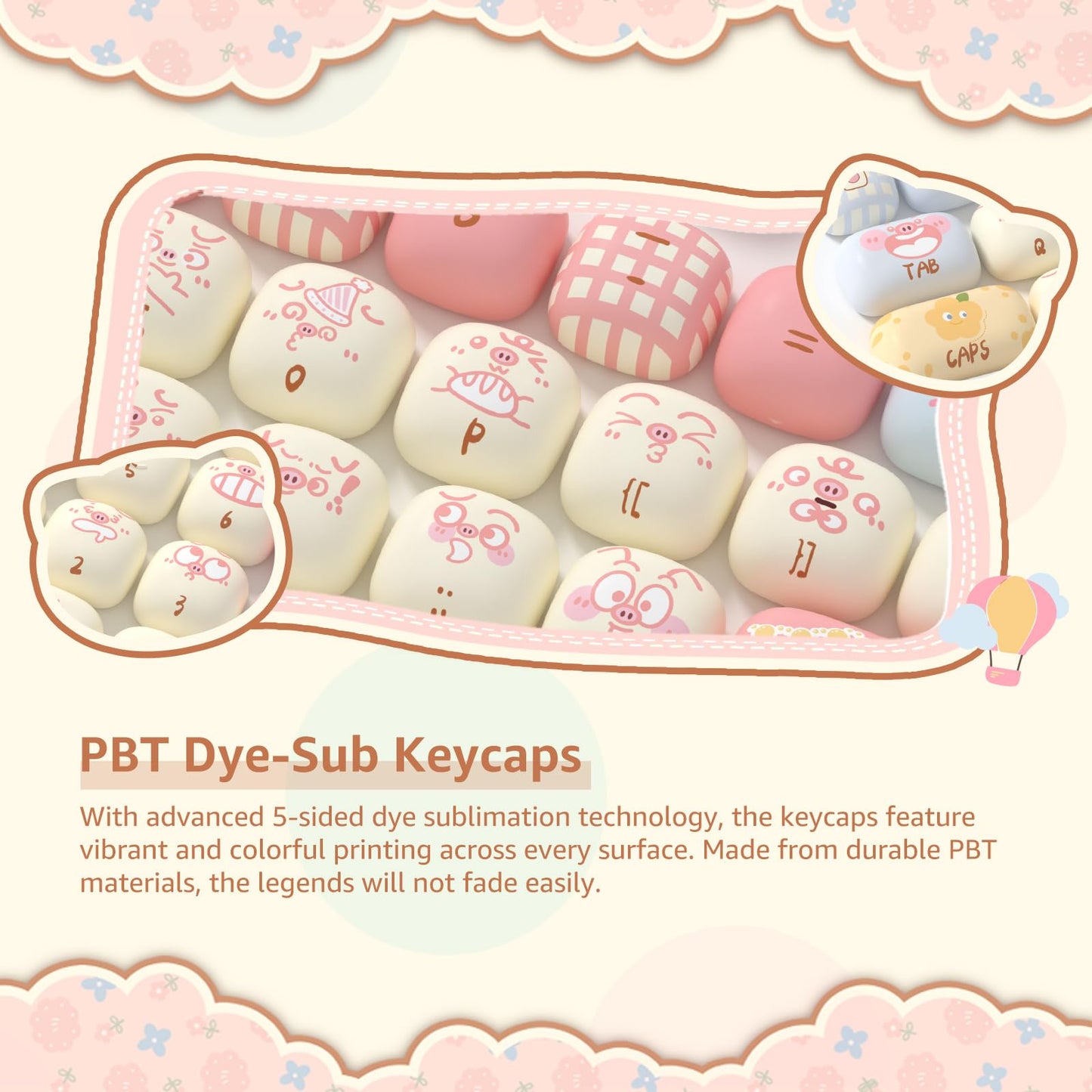 Akko PBT Keycap Set, Piggy Party Keycaps MOG Profile 139-Key Keycaps for Mechanical Keyboards