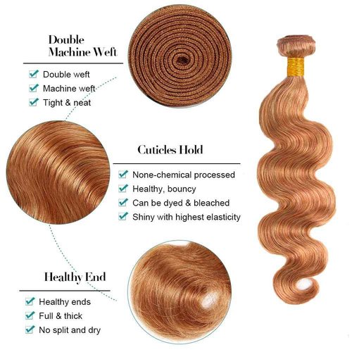 Ubinica Honey Blonde Chocolate Brown P27/30 Human Hair Bundles 22 24 26 Inch Body Wave Bundles Human Hair Unprocessed Brazilian Virgin Hair Quick Weave for Black Women