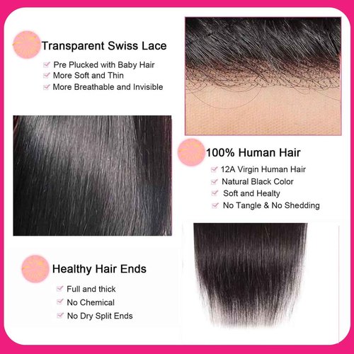 2x6 Closure, Straight Human Hair Hd Lace Closure Invisible Skinlike 2 by 6 Hd Lace Middle part Bleached Knot Pre-Plucked Natural Hairline 18 Inch 2 6 Frontal Hd Closure Natural Black 18inch