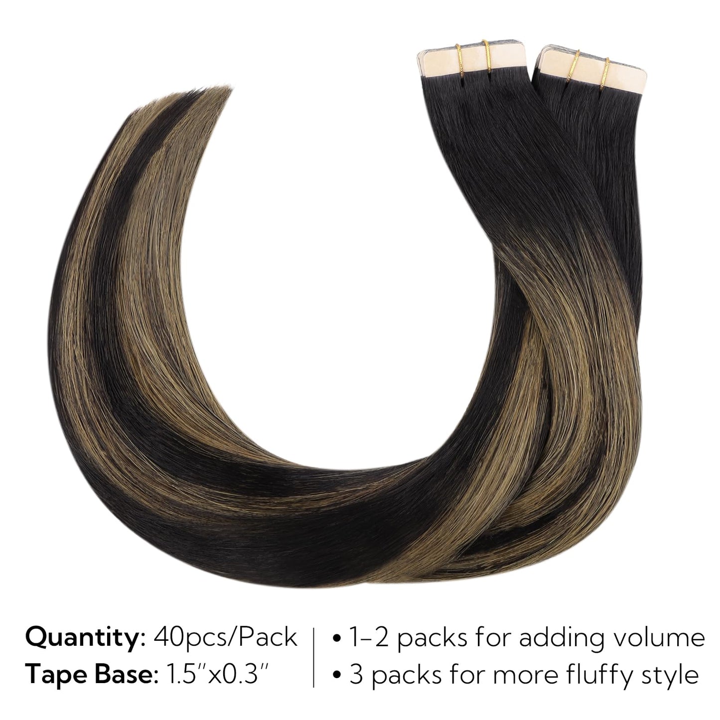 HOTBANANA Tape in Hair Extensions, 18 Inch 40pcs 100g Balayage Natural Black to Chestnut Brown Straight Remy Human Tape Hair Extensions