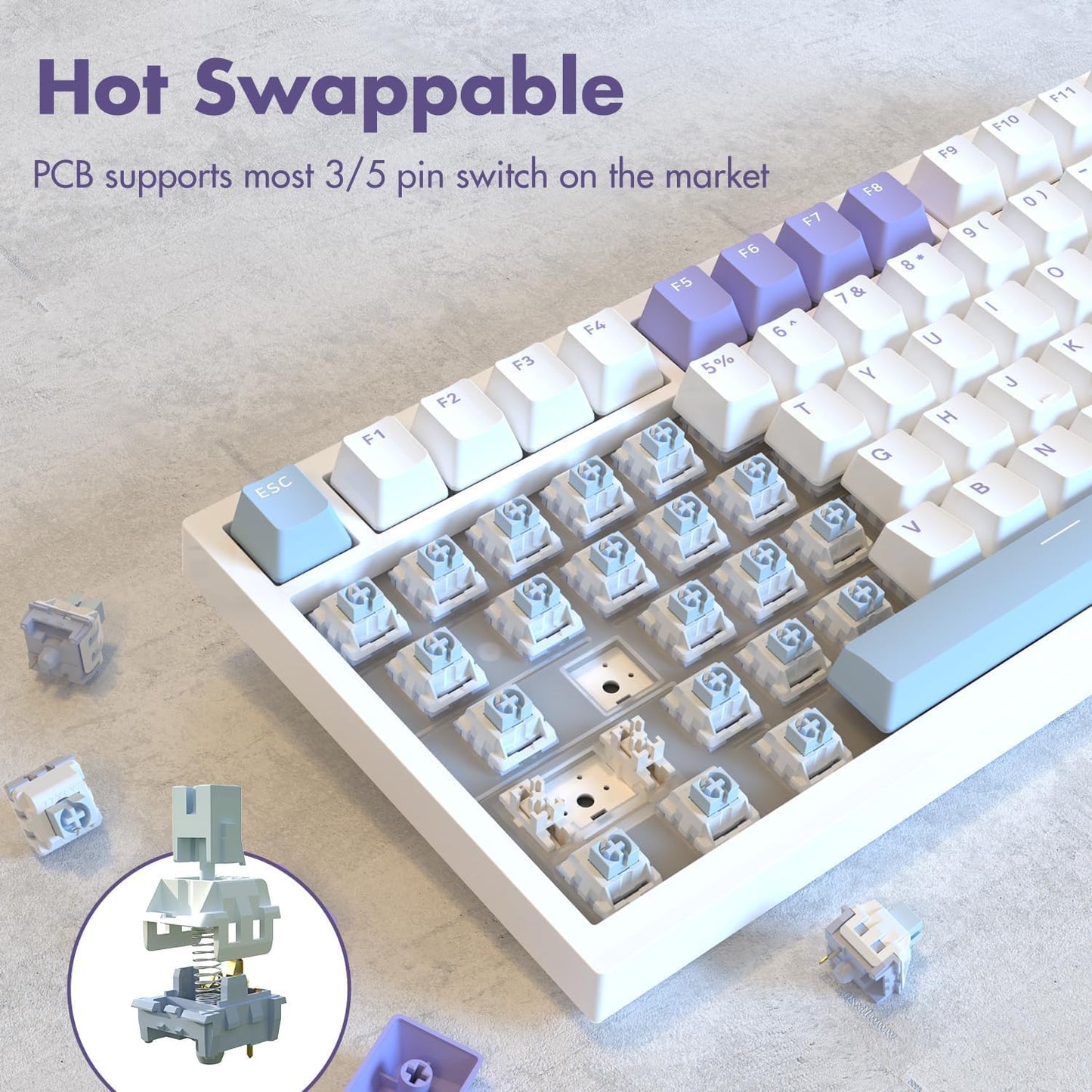 AJAZZ AK820 Pro 75% Gasket RGB Wireless Mechanical Keyboard with TFT Screen, Volume knob, Bluetooth/2.4G/Wired 3-Modes, Compact 82 Hot-Swap Keys, Tricolor PBT Keycap, 4000 mAh (Purple&Blue 3-Modes)