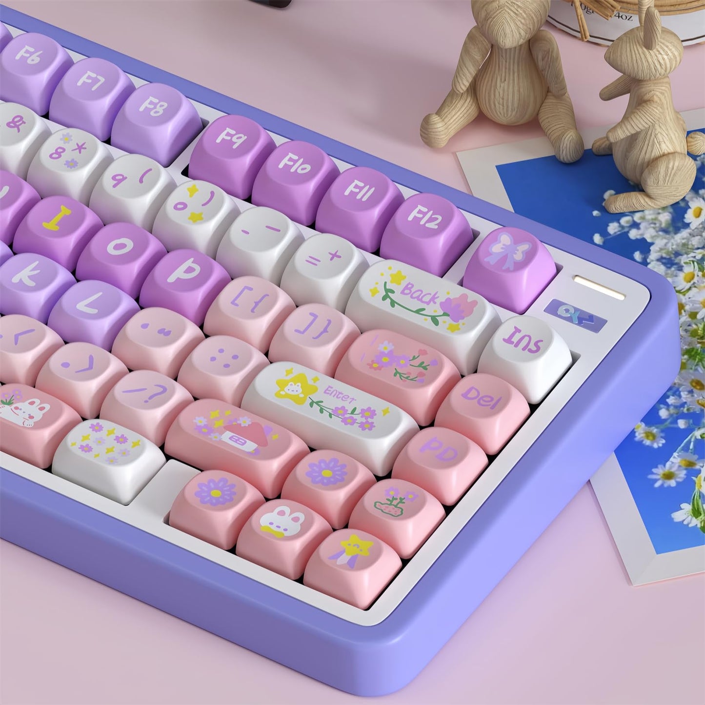 ZMX Cute PBT Keycaps,Kawaii Dye-Sub Custom Keycaps SOA Profile 136 Keys Full Size Keycap Set for 60% 65% TKL Cherry MX Switch ANSI Layout Mechanical Gaming Keyboard Creamy Keycaps (04)