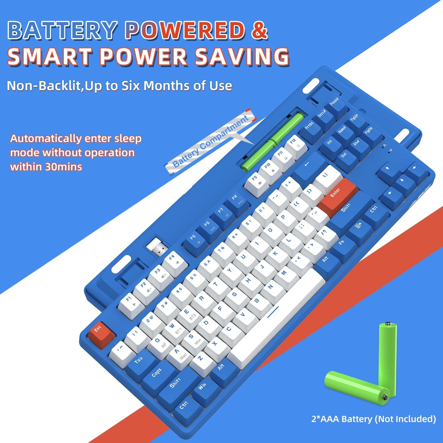 A.JAZZ Wireless Mechanical Keyboard, 87 Keys TKL Hot Swappable Bluetooth Gaming Keyboard, Dual Mode BT5.0/2.4G with Detachable Frame, USB Hub OEM Keycaps Custom Keyboard for PC MAC PS4(Red Switch)