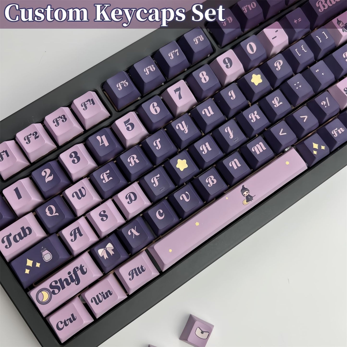 ZMX Cute Keyboard Keycaps,PBT Dye-Sub Custom Keycaps Set Cherry Profile 124 Keys Full Size Keycaps for ANSI Layout Cherry MX Switches 75% 60% Mechanical Gaming Keyboard Kawaii Cartoon Keycaps (15)
