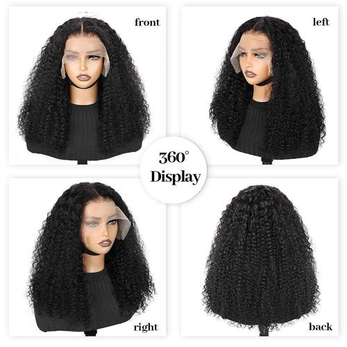 Kinkycurly Wig Human Hair 13x6 Lace Front Wigs Human Hair Afro Kinky Curly Wig 18 inch Pre Plucked 180% Density Black Jerry Curly Afro Kinky-Curly Natural Hairline Full Bouncy Thick Average Size
