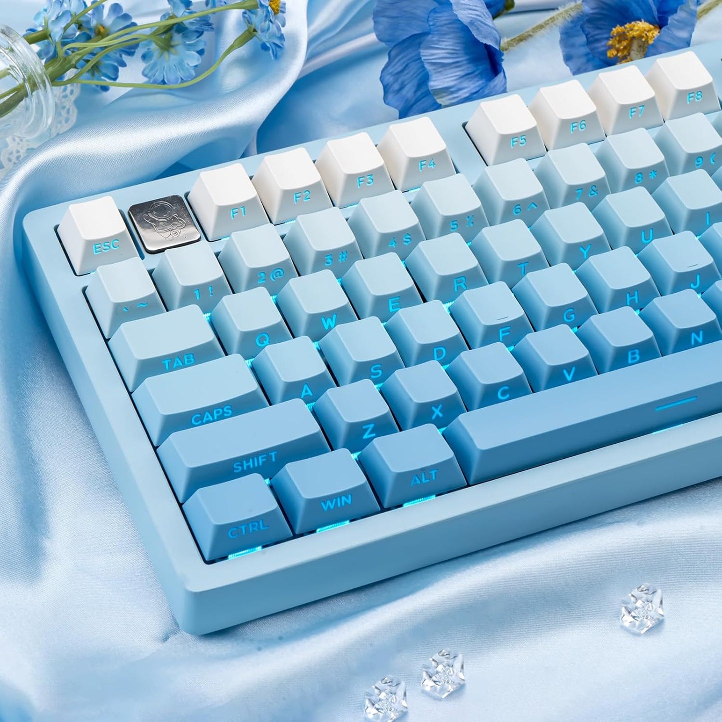 136 Keys Cherry Profile Shine Through PBT Keycaps Set, Pink Gradient Keycap Side Print, Double Shot PBT Key caps Cute, Backlit Custom White Keycaps for ANSI/ISO Layout Mechanical Keyboard