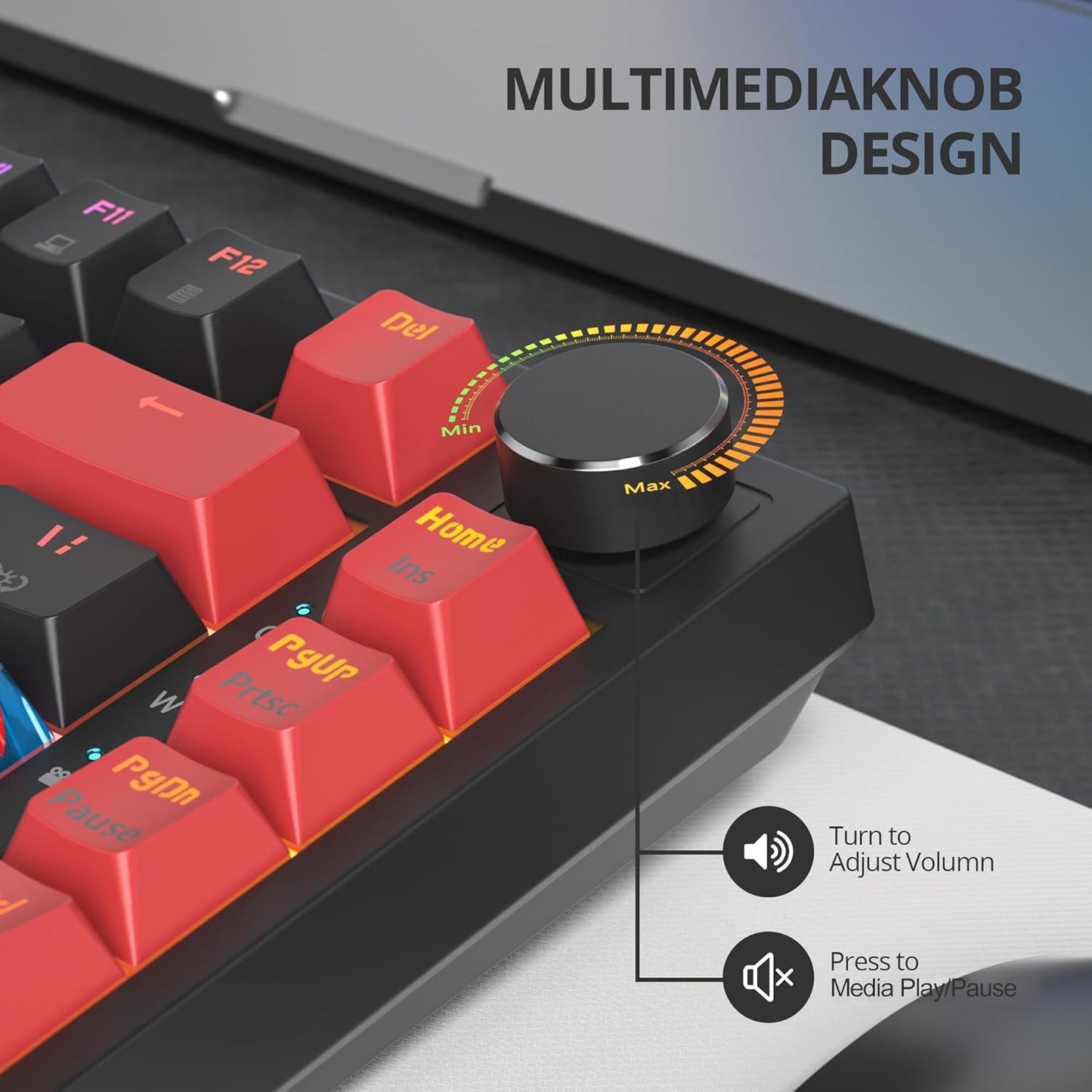 75% Mechanical Gaming Keyboard, Hot Swappable RGB Backlit Custom With Knob, Gasket Mount USB Wired, 82 Keys Blue White Linear Red Switch (82 Blue White)