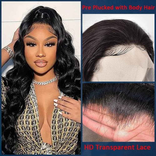 IVYJOYNA Natural Black 22 Inch 13x4 200 Density Lace Front Wigs Human Hair Body Wave HD Transparent Pre Plucked Frontal Wigs Human Hair Curly Glueless Wigs Human Hair Wig for Women