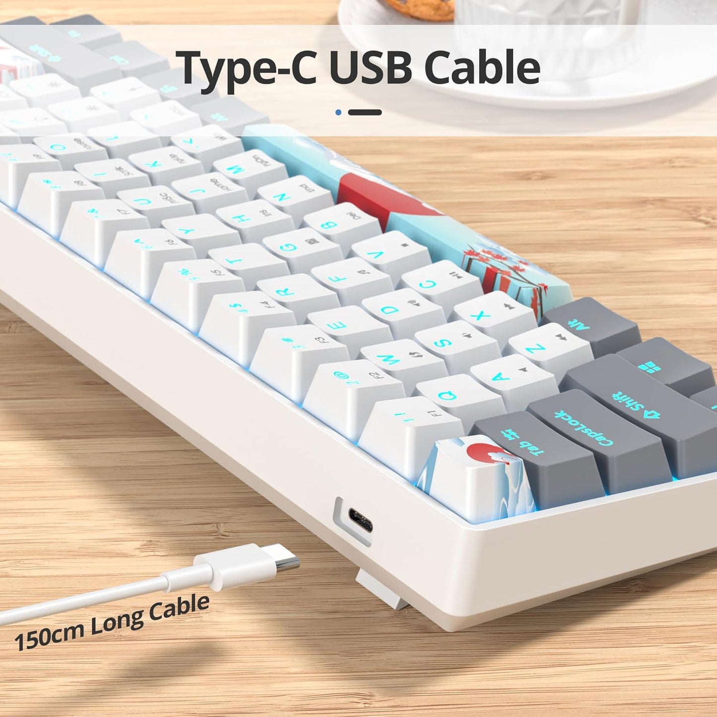 60 Percent Gaming Keyboard 61 Keys Wired Mechanical Keyboard Ultra Compact Key Board Red Switch LED Backlit for Windows Laptop Gamer