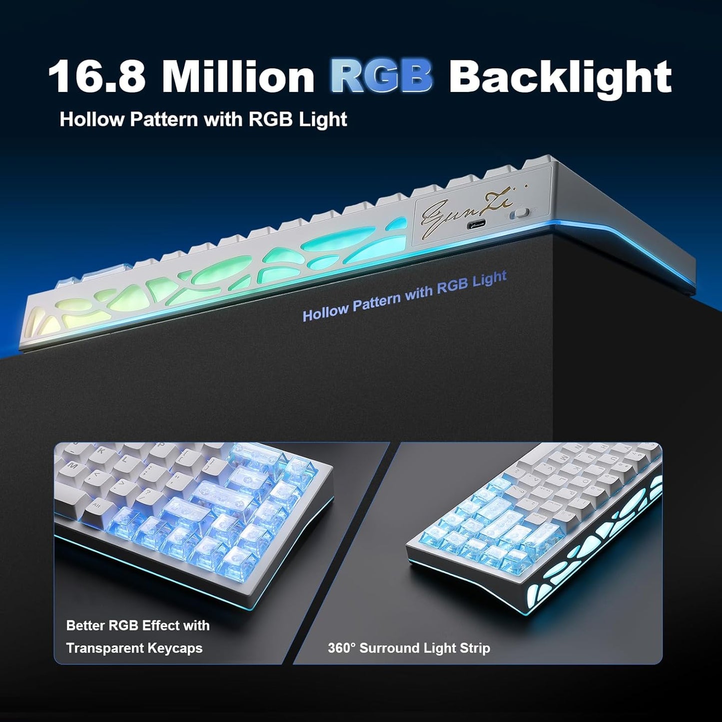 YUNZII AL65 Wireless Mechanical Keyboard, Full Aluminum CNC,Support QMK/VIA Software Gasket Structure,60% Hot Swappable with RGB Backlit BT/2.4G/USB-C for Mac/Windows(Black, Milk V2)