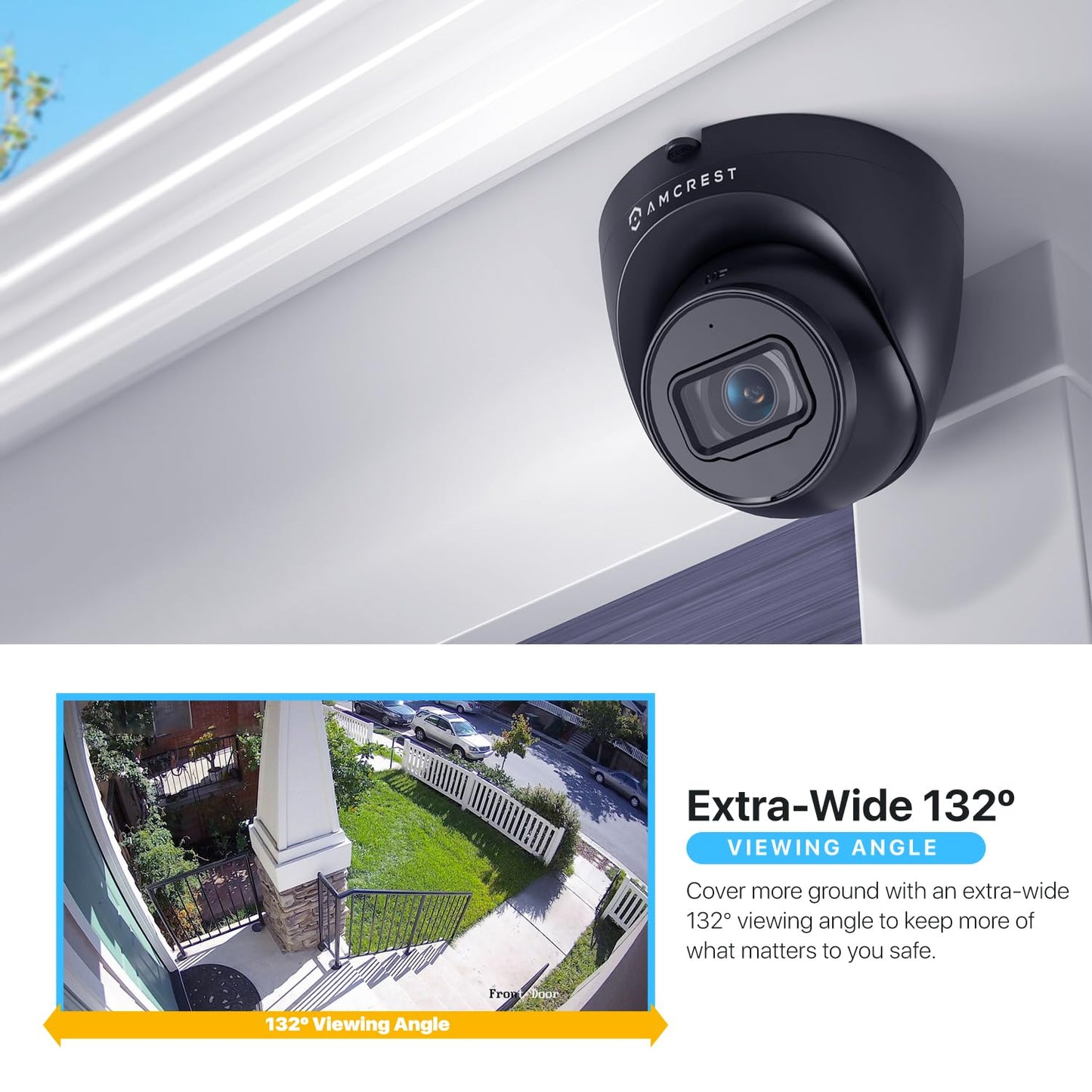 Amcrest 5MP Turret POE Camera, UltraHD Outdoor IP Camera POE with Mic/Audio, 5-Megapixel Security Surveillance Cameras, 98ft NightVision, 132° FOV, IP67, MicroSD (256GB) Black IP5M-T1179EB-AI-V3