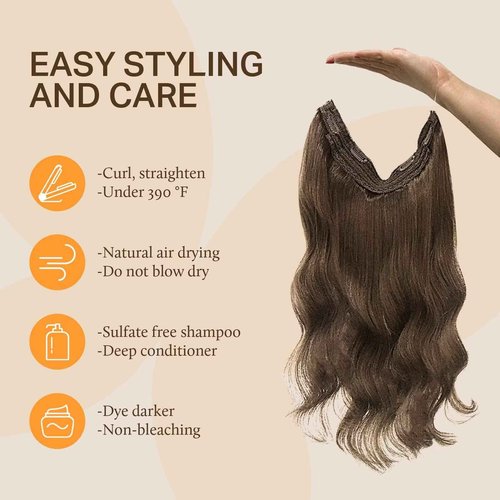 DOORES Wire Hair Extensions Chocolate Brown 18 Inch 95 g Remy Human Wire Hair Extensions Invisible Transparent Line Adjustable Hairpieces Secret Straight