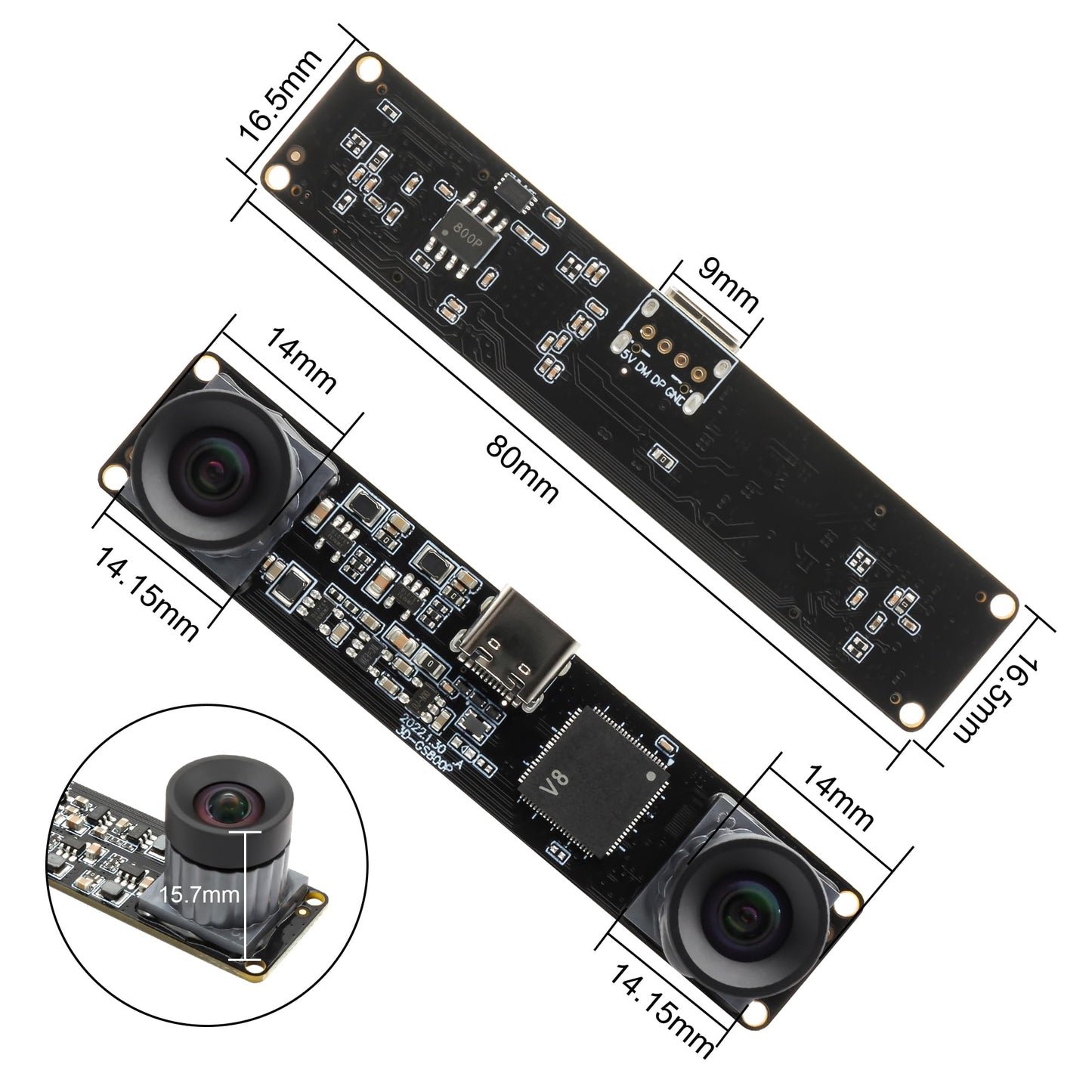 ALPCAM 1200P Global Shutter USB Camera Module Synchronization 3D Stereo Camera with No Distortion Dual Lens 120fps High Speed Webcam for Robot & Lightburn