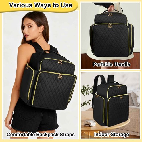 ahzske Nail Polish Organizer Backpack Holds 126 Bottles& Nail Lamp, Extra Large Nail Kit Supplies Organizer Bag with 3 Removable Cases, Portable Nail Organizers and Storage for Travel (Pure Black)