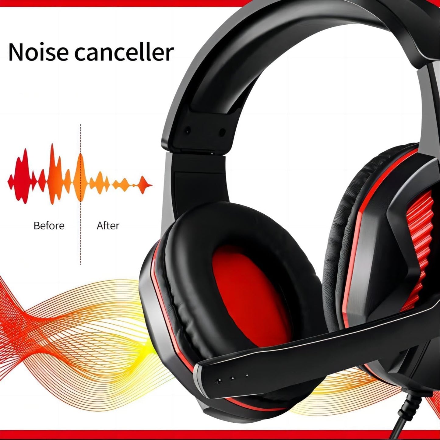 3.5mm Port Wired Gaming Headset with Mic Volume Control,Stereo Bass Noise Isolation for PS4 New Xbox One PSP PC Laptop Tablet Cellphones,Black&Red