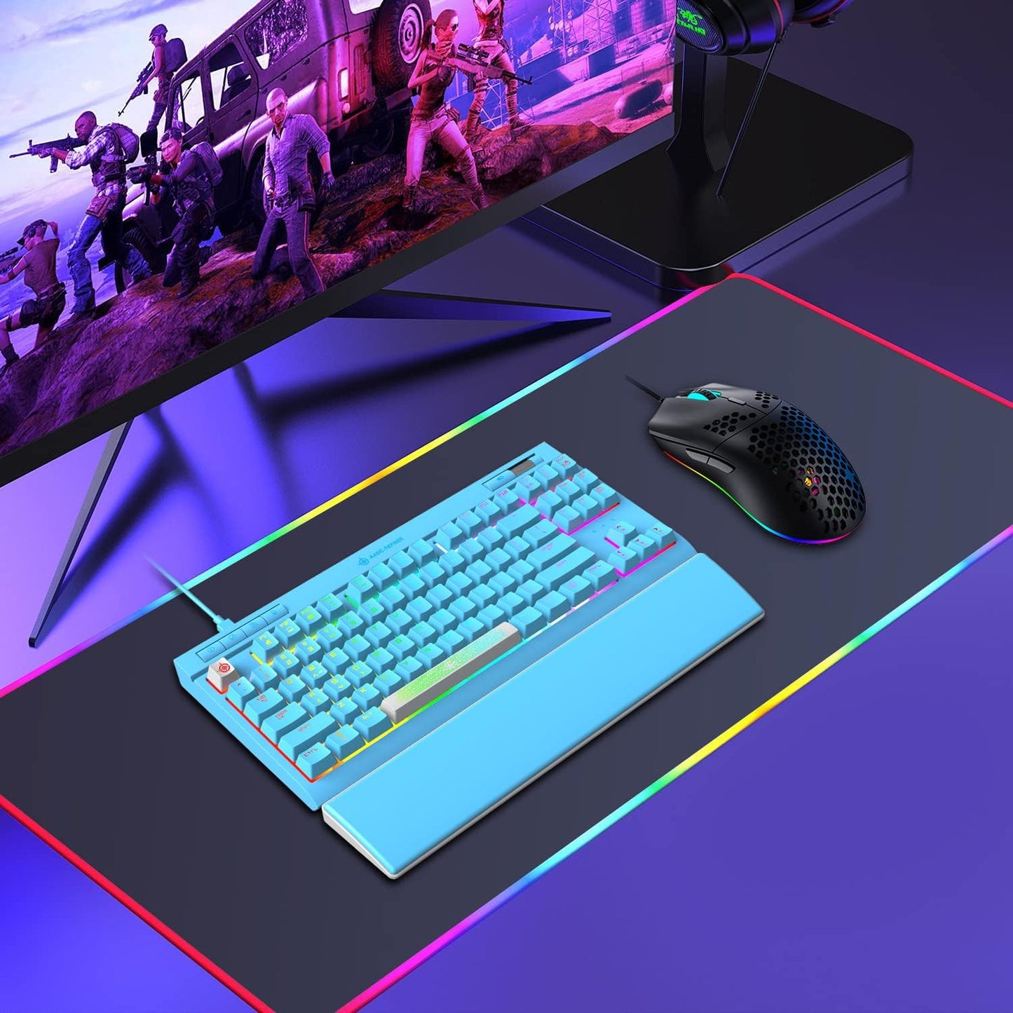 ZIYOU LANG Mechanical Gaming Keyboard, 87 Keys Chroma RGB LED Backlit, Blue Switch, USB-C, PC/Mac Compatible