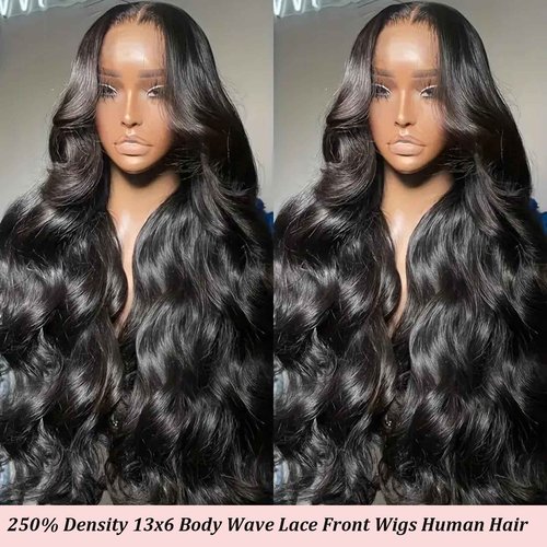 13x6 HD Frontal Wig 250 Density HD Lace Front Wigs Human Hair Pre Plucked with Baby Hair Brazilian Virgin Hair Glueless Body Wave Wig 24 Inch Transparent Lace Front Wigs Human Hair Natural Black
