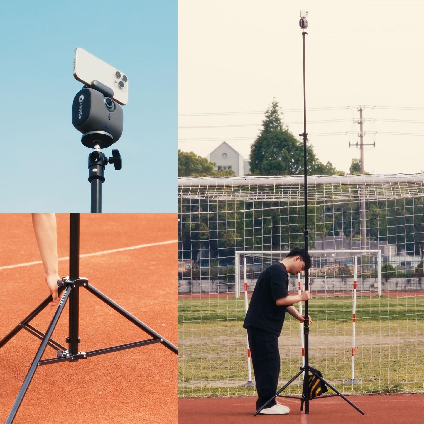 【16' Heavy Duty】 RAUBAY Extreme Tall Video Camera Sports Tripod Stand Air-Cushioned Telescoping Aluminium Alloy Light Stand with 1/4"& 3/8" Screw Adapter, Professional Sky High Tripod - TT480 Black…