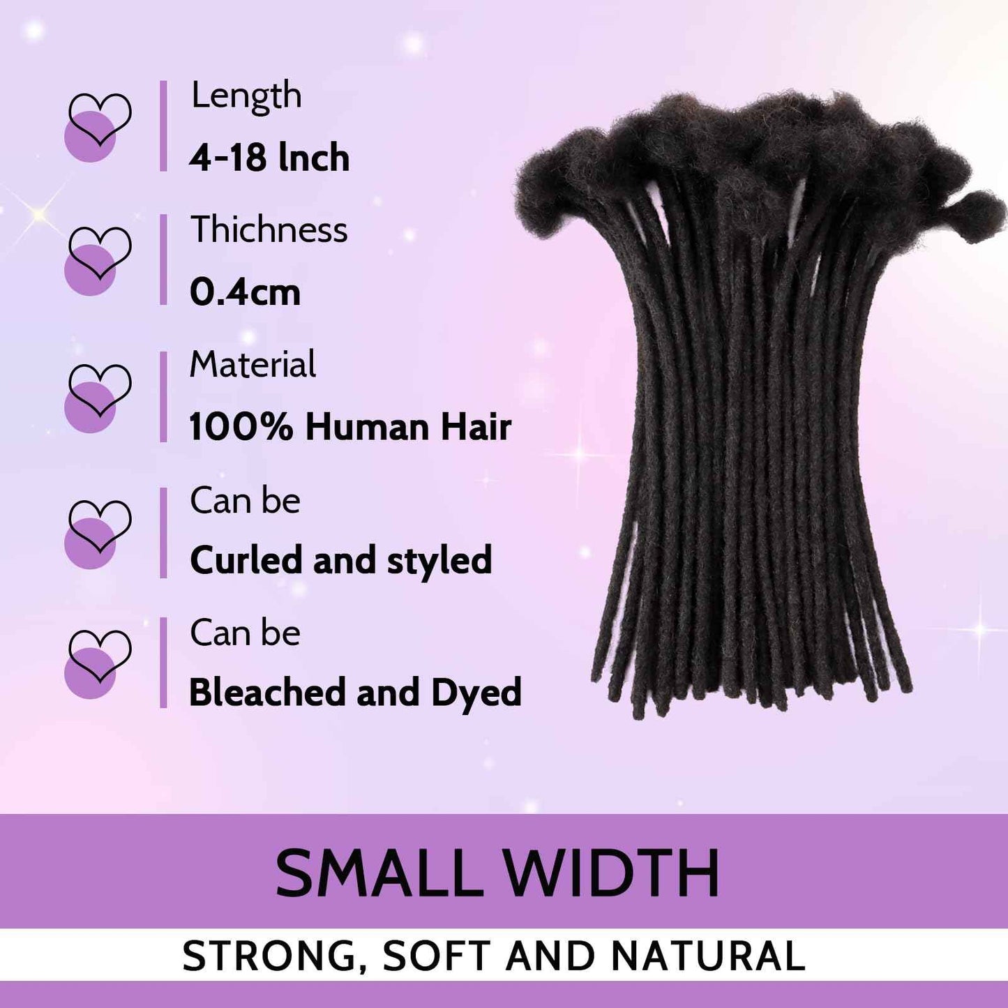 Loc Extensions Human Hair 0.4cm&0.6 cm&0.8cm width 4-18inch 10, 20, 40, 100 strands 100% Human Hair Locs Extensions for Men Women Natural Dreadlocks Can Be Dyed Bleached Curled 0.4cm 8inch 70 Strands