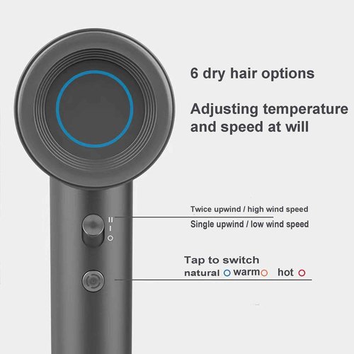 BOWEI Hair Dryer, Negative Ionic Hair Dryer, High-Speed Blow Dryer with 110,000 RPM Brushless,Fast Drying Travel Hairdryer, Lightweight 3 Speeds and 6 Temps Low Noise with Magnetic Nozzle