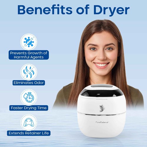PureRadiance Ultrasonic Retainer Cleaner with Dryer Fan, 45kHz, 3 Cleaning & Drying Modes, 180ml Capacity – Ideal for Retainers, Aligners, Night Guards, Braces, Toothbrushes, & Jewelry (White)