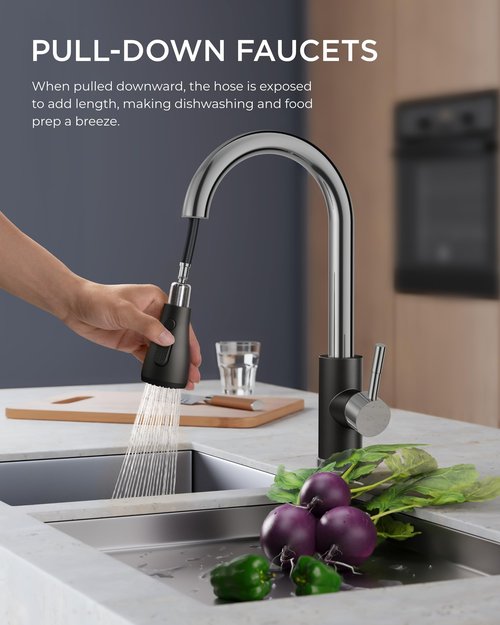 FORIOUS Kitchen Faucets with Pull Down Sprayer, High Arc Single Handle Classic Stainless Steel Sink Faucet 1 or 3 Hole, Suitable for Farmhouse Camper Laundry Rv Bar, Black Chrome