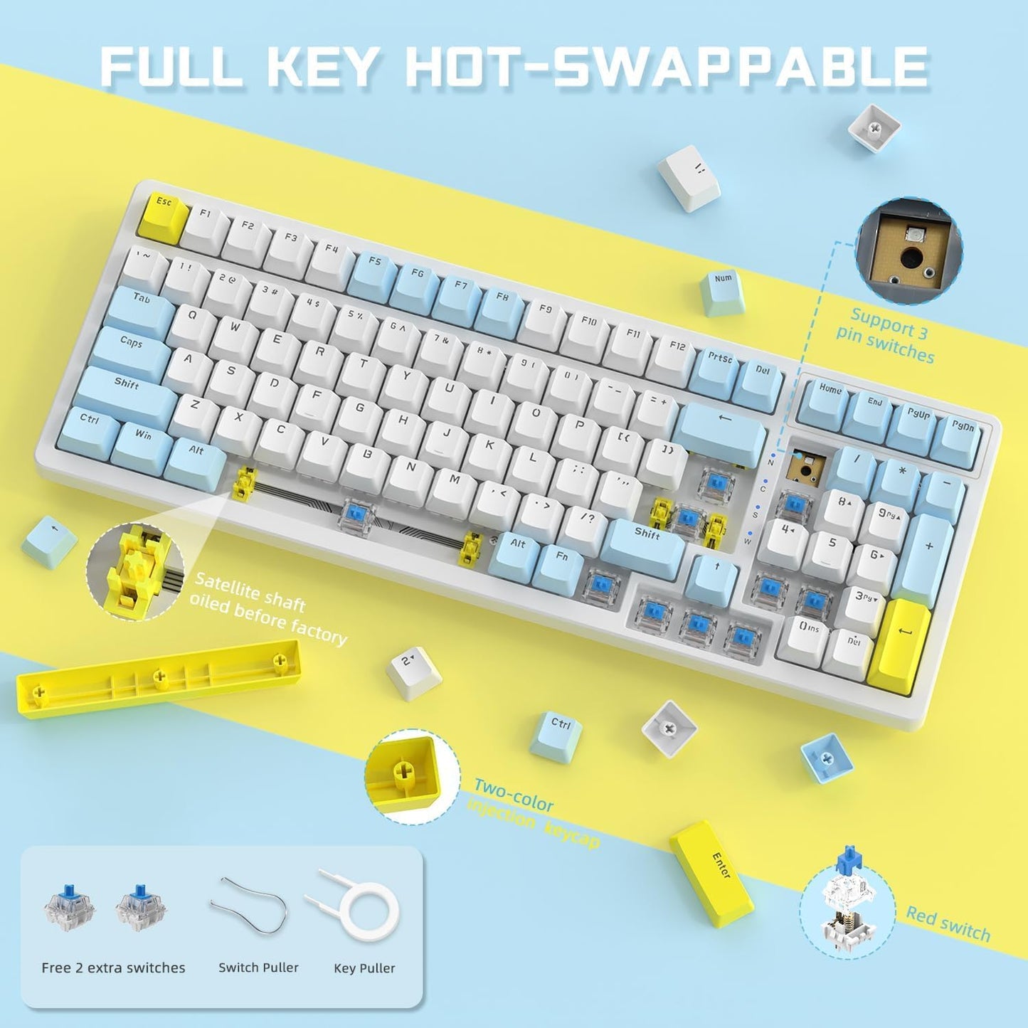Ajazz Mechanical Gaming Keyboard,Hot Swappable Mechanical Keyboard with Numeric Pad,Compact USB Wired Keyboard 100 Keys Double-Shot ABS Keycaps,N-Key Rollover RGB Custom Keyboard for PC Mac(MX Red)