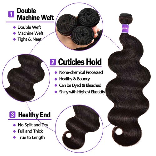 feiyunpanda 10A Human Hair Bundles 20 22 24 Inch Body Wave 3 Bundles 100% Unprocessed Brazilian Virgin Hair Double Weft Bundles Deals Human Hair Body Wave Human Hair Extensions Natural Color