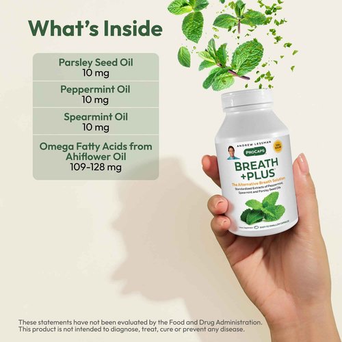 ANDREW LESSMAN Breath Plus 720 Softgels - Natural Breath Freshener, Helps Eliminate Odors from Food, Smoking, Morning Breath from The Inside Out. Peppermint, Spearmint. Easy to Swallow Softgels