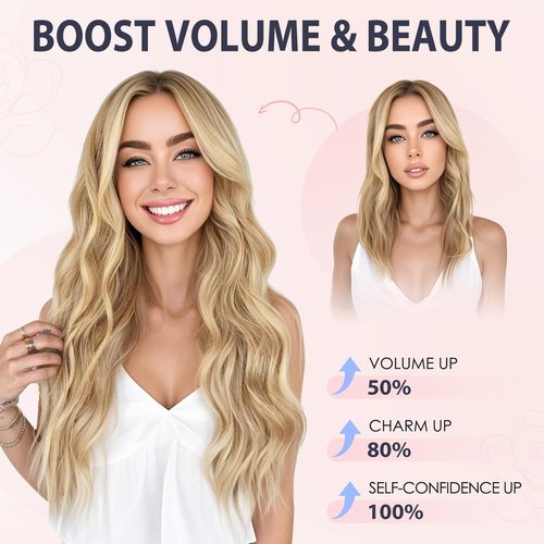 TESS Human Hair Extensions Halo Remy Hair 18 Inch Straight Adjustable Invisible Wire Easy to Use Clip in, Camel mixed Light gold