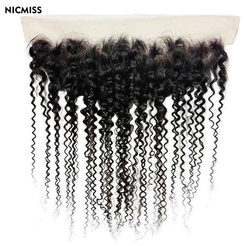 13x4 Lace Frontal Closure Kinky Curly Ear to Ear HD Lace Frontal Pre Plucked with Baby Hair 18 Inch Free Part Brazilian Human Hair Extensions 150% Density Natural Black