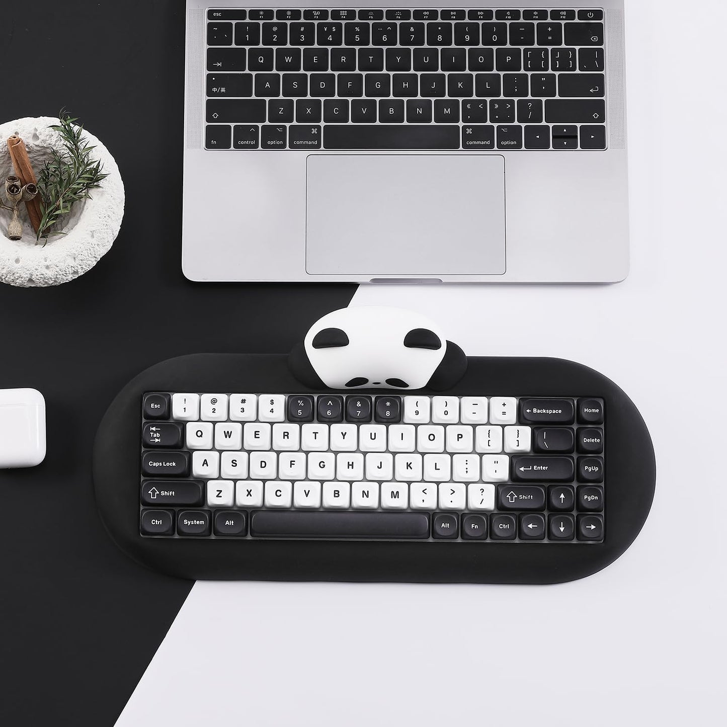 YUNZII C68 Panda Wireless Mechanical Gaming Keyboard, 68 Keys Cute Layout with PBT Keycaps,RGB Backlit, Hot Swappable,Creamy Switches,BT5.0/2.4G/Wired for Win/Mac(White,Panda Switch)