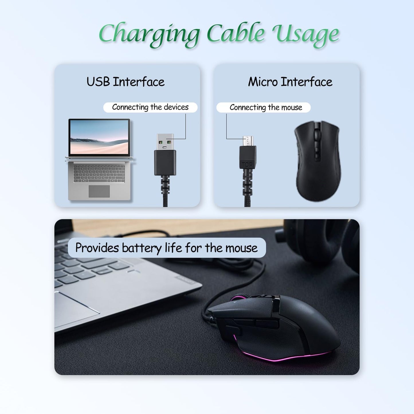 Aiivioll Wireless Mouse USB Charging Cable 1.8M Suitable for Razer Viper Ultimate, Basilisk Snake Ultimate, Viper V2 Professional, with Nylon Braided Cable, Durable and Fast Charging (Pink)
