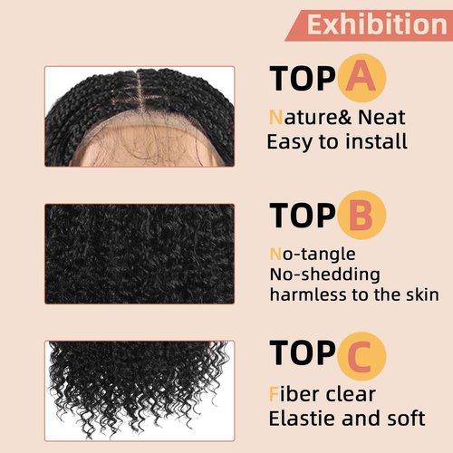 Miz Barn 360 Full Lace Front Knotless Boho Box Braid Wigs Synthetic Lightweight Twist Braided Wig With Curly Ends Swiss Lace Braids Wigs With Baby Hair For Black Women (1B, 24")