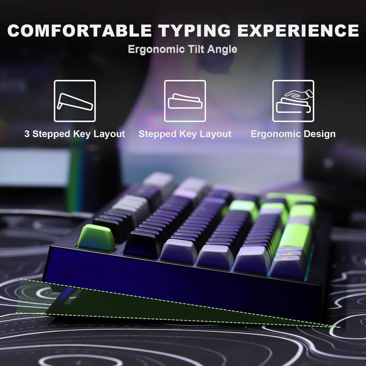 YUNZII D98 Membrane Gaming Keyboard,RGB Backlit,Full Numpad,Spill Resistance,Anti-ghosting,USB Wired,98 Keys for PC Gaming Office(Black&Green)