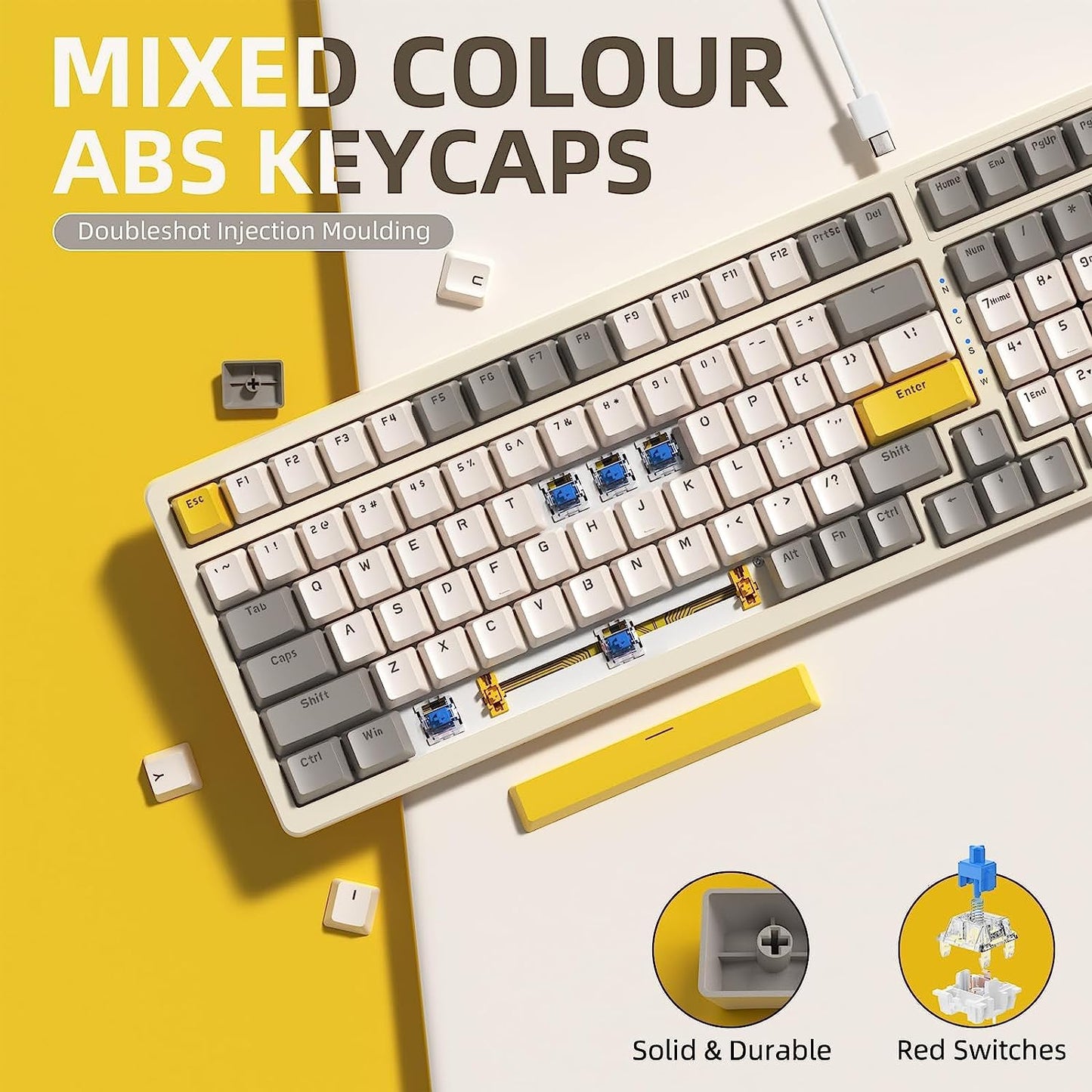 Ajazz Mechanical Gaming Keyboard,Hot Swappable Mechanical Keyboard with Numeric Pad,Compact USB Wired Keyboard 100 Keys Double-Shot ABS Keycaps,N-Key Rollover RGB Custom Keyboard for PC Mac(MX Blue)
